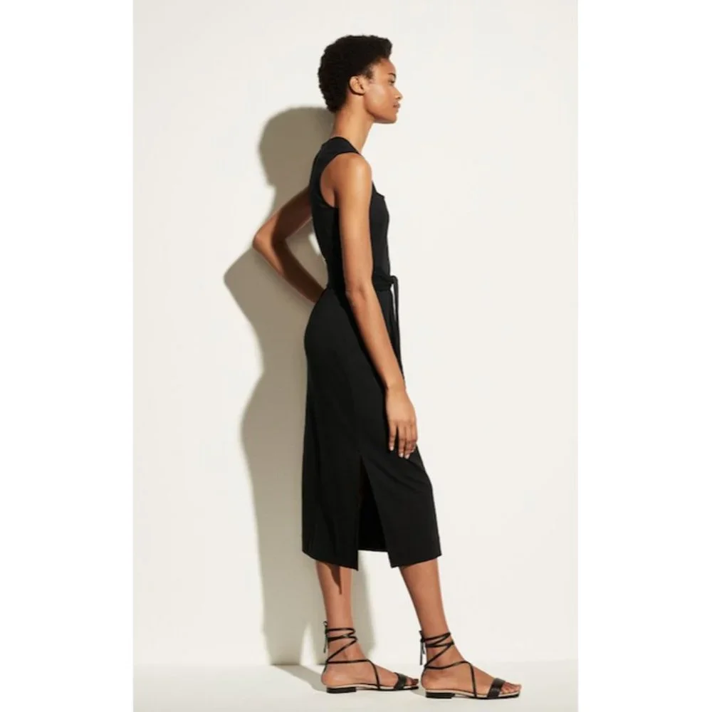 Vince Black Sleeveless Square Neck Wrap Mini Dress Women's Size Large L - Picture 3 of 11